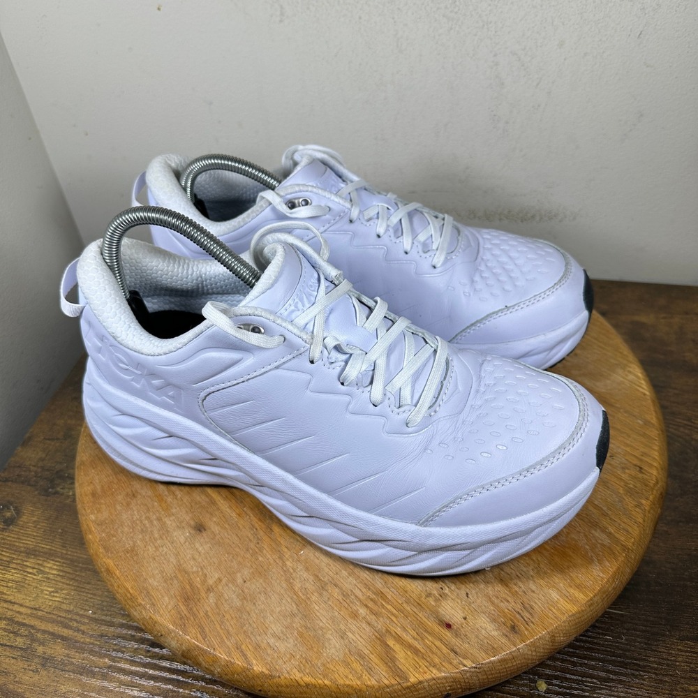 Hoka One One Bondi SR White Leather Slip Resistant Walking Shoes Womens 11